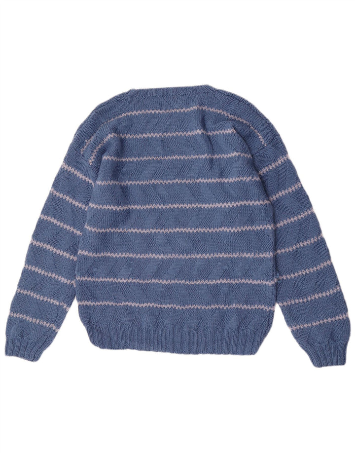vintage Mens Regular Fit Crew Neck Jumper Pull Bleu Moyen Rayé