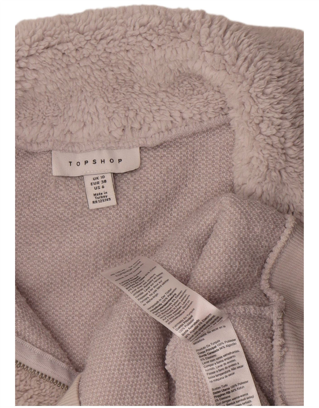 Topshop Pull polaire surdimensionné à col zippé pour femme UK 10 Petit Gris Polyester