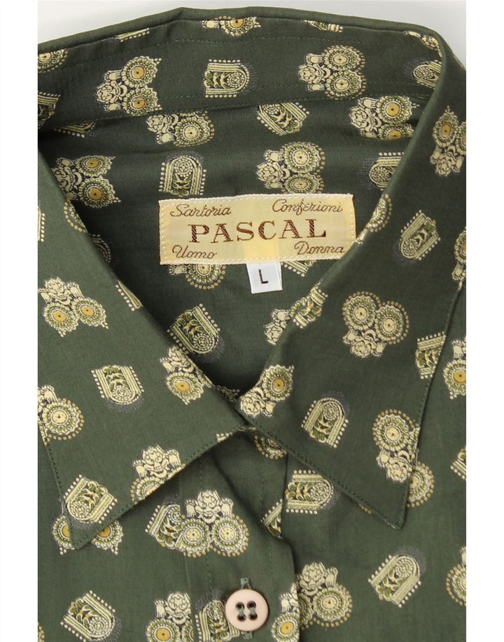 vintage Femmes Surdimensionné Motif Abstrait Chemise UK 16 Grand Vert Géométrique