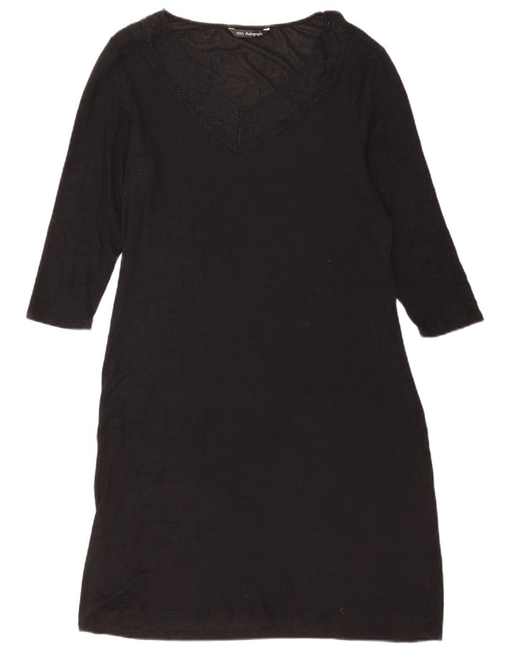 Marks & Spencer Robe droite à manches 3/4 pour femme UK 14 Large Noir Modal