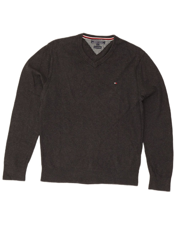 Tommy Hilfiger Pull Col V Homme Gris Moyen Coton
