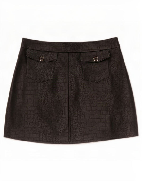 Zara Femme Mini Jupe En Simili Cuir Moyen W28 Noir Imprimé Animal