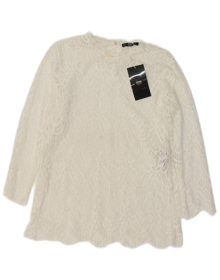 ZARA Womens Blouse Top UK 12 Moyen Blanc Coton