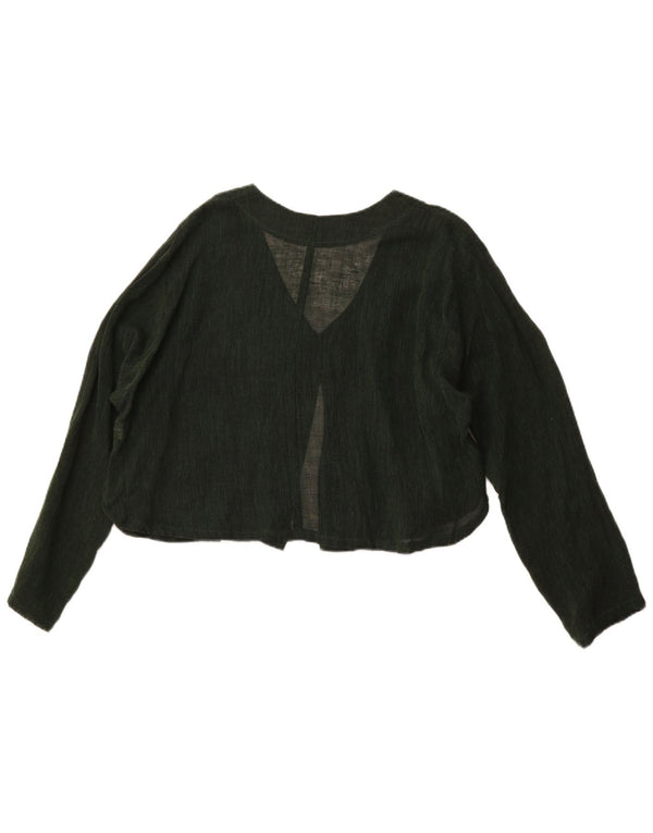 VINTAGE Femmes Crop Cardigan Top UK 16 Grand Coton Vert