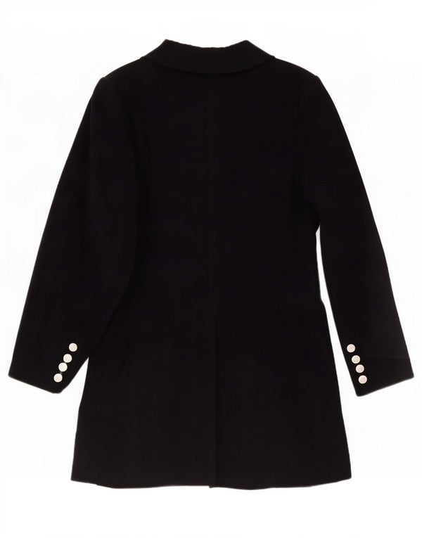 vintage Femme Double Breasted Coat EU 40 Moyen Bleu Marine Polyester