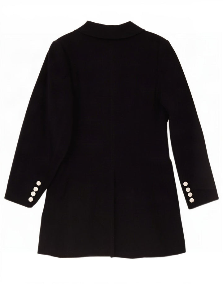 vintage Femme Double Breasted Coat EU 40 Moyen Bleu Marine Polyester