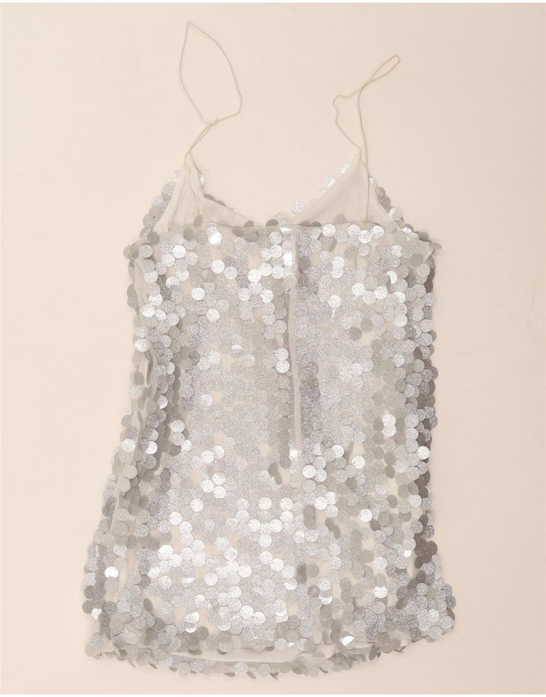 vintage Femmes Cami Top UK 12 Polyester Argent Moyen