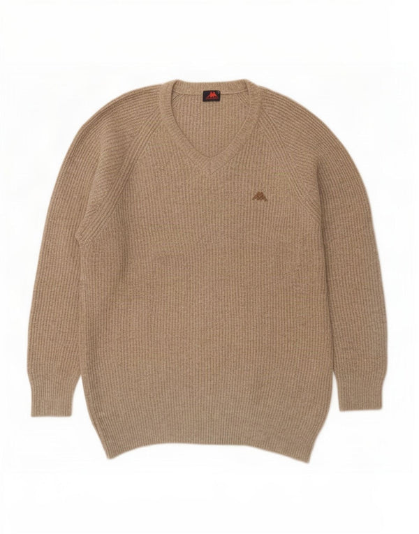 Kappa Pull col V pour homme 2XL Beige Laine mérinos
