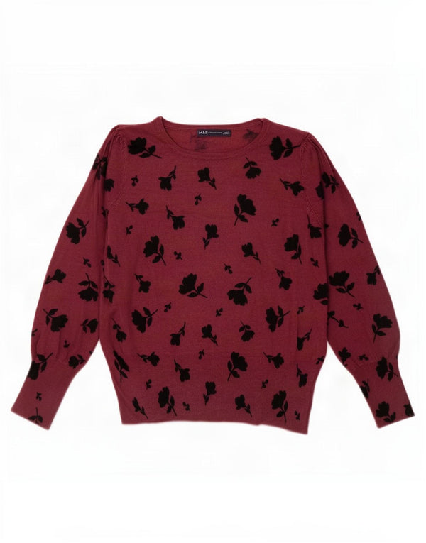 Marks & Spencer Pull col bateau pour femme UK 16 Large Rouge Floral