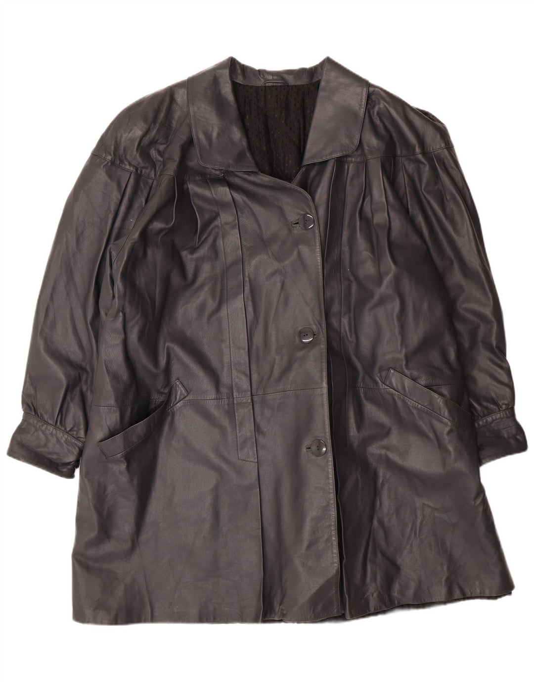 vintage Femme Manteau en cuir surdimensionné IT 44 Moyen Noir Cuir Classique