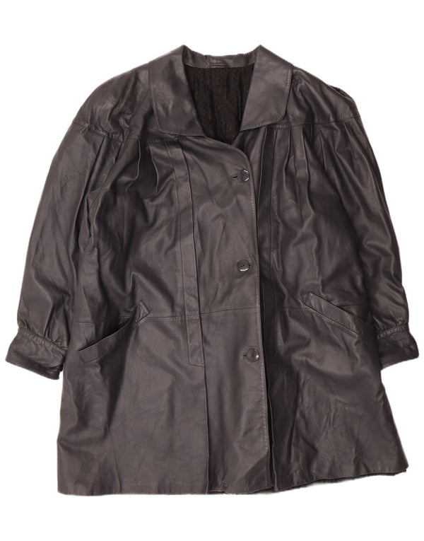 vintage Femme Manteau en cuir surdimensionné IT 44 Moyen Noir Cuir Classique