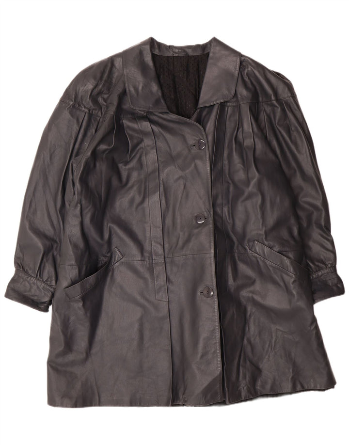 vintage Femme Manteau en cuir surdimensionné IT 44 Moyen Noir Cuir Classique