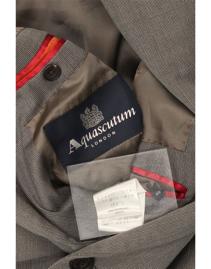 Aquascutum Veste Blazer 1 Bouton pour Homme UK 44 2XL Laine à Chevrons Gris