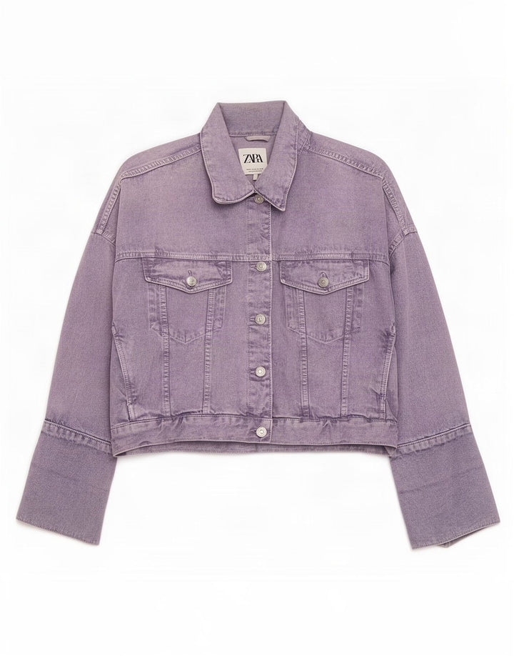 Zara Veste en jean surdimensionnée pour femme UK 14 Coton violet moyen