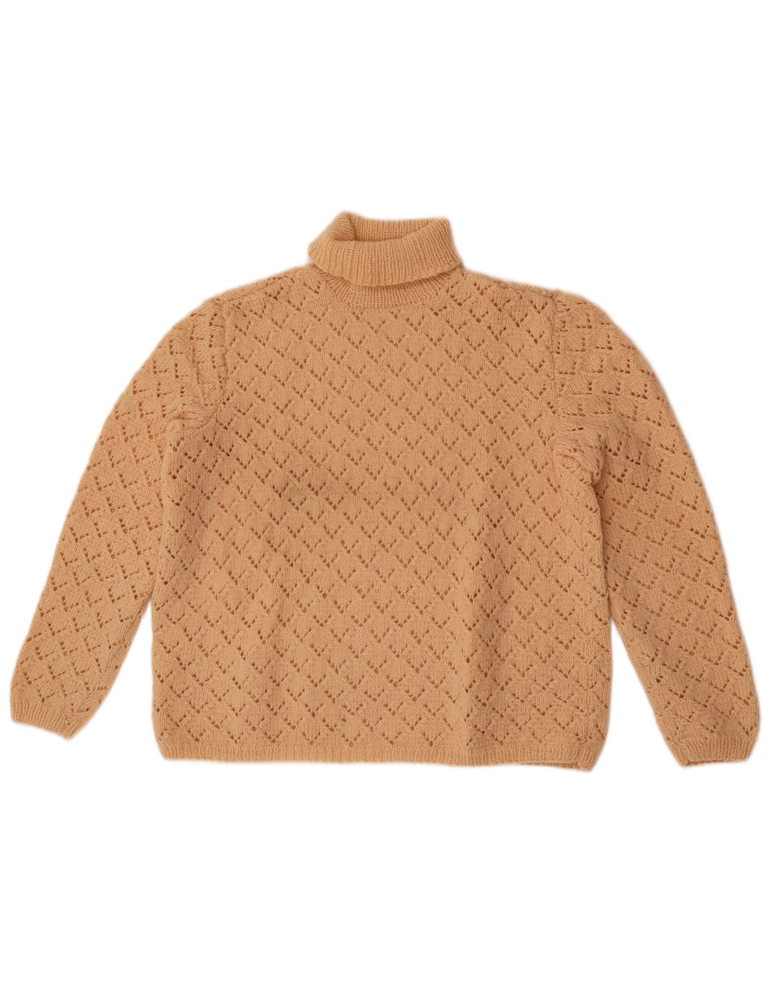 vintage Femme Roll Neck Jumper Pull UK 14 Beige Moyen