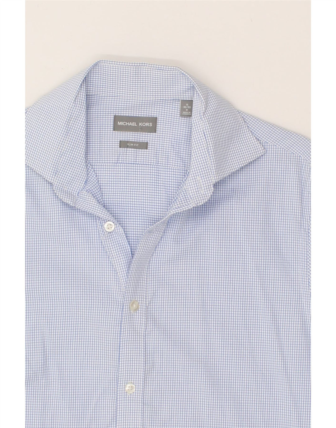 MICHAEL KORS Mens Slim Fit Shirt  Size 15 33/32 Medium Blue Check Cotton Vintage Michael Kors and Second-Hand Michael Kors from Messina Hembry 