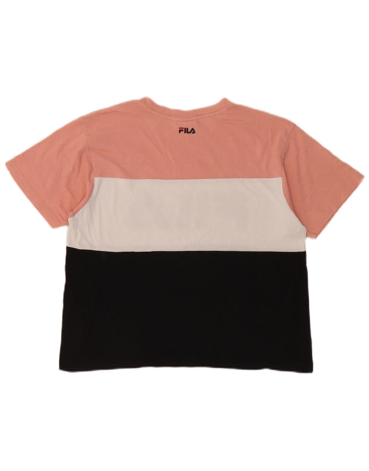 Fila Femme Crop Graphic T-Shirt Top UK 14 Medium Multicolore Colourblock