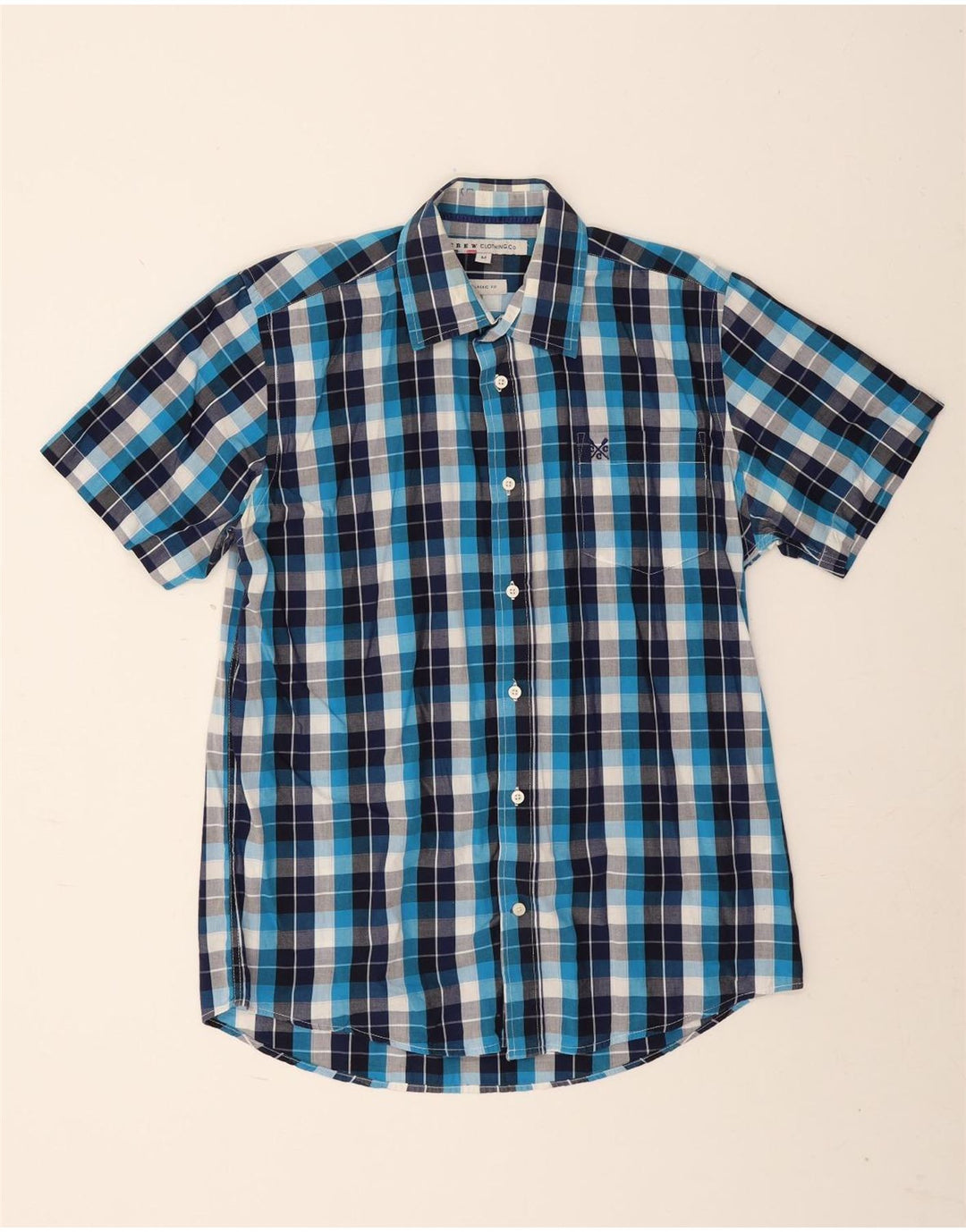 Crew Clothing Chemise à manches courtes pour homme Coupe classique Bleu marine à carreaux