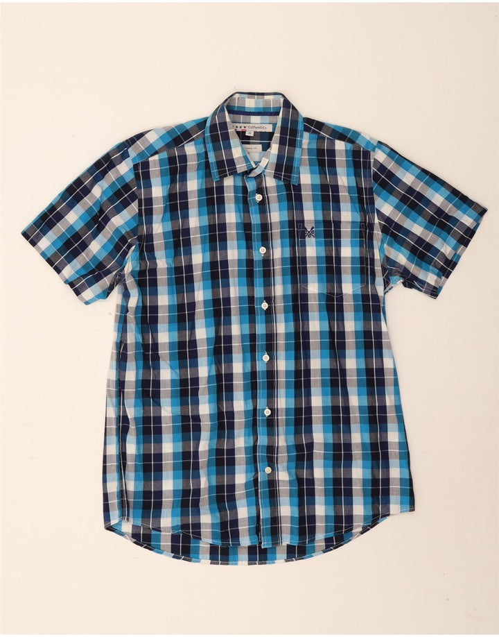Crew Clothing Chemise à manches courtes pour homme Coupe classique Bleu marine à carreaux