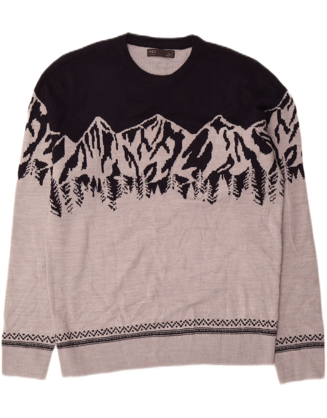Marks & Spencer Pull Col Ras du Cou Homme Gris Moyen Colorblock