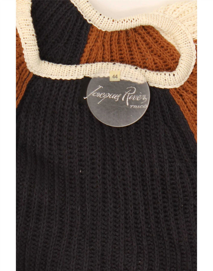 vintage Femme 1/2 Manches Bateau Col Jumper Pull IT 44 Moyen Multicolore