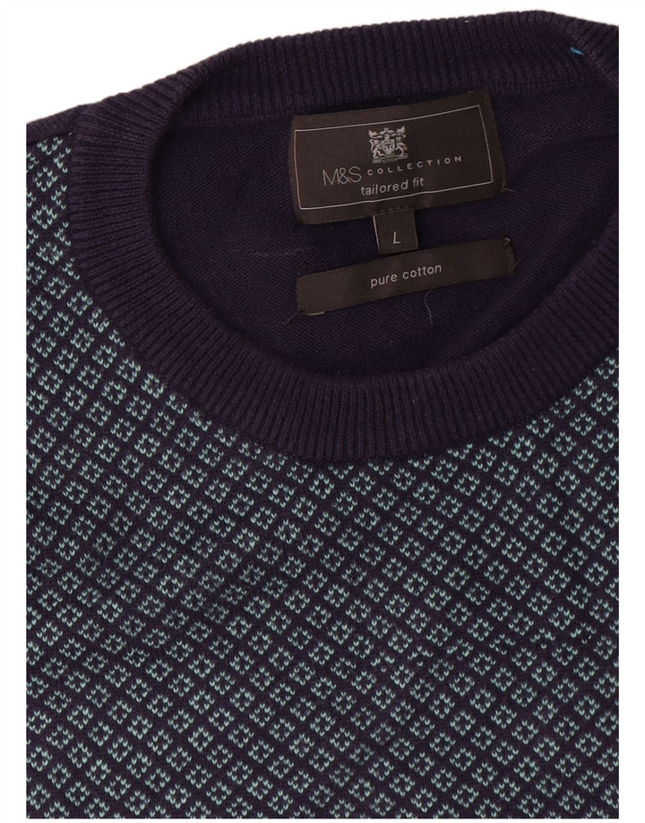 Marks & Spencer Pull à col rond coupe ajustée pour homme Bleu marine Taille L