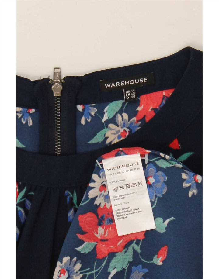 Warehouse Robe droite pour femme UK 14 Large Bleu Marine Floral Polyester