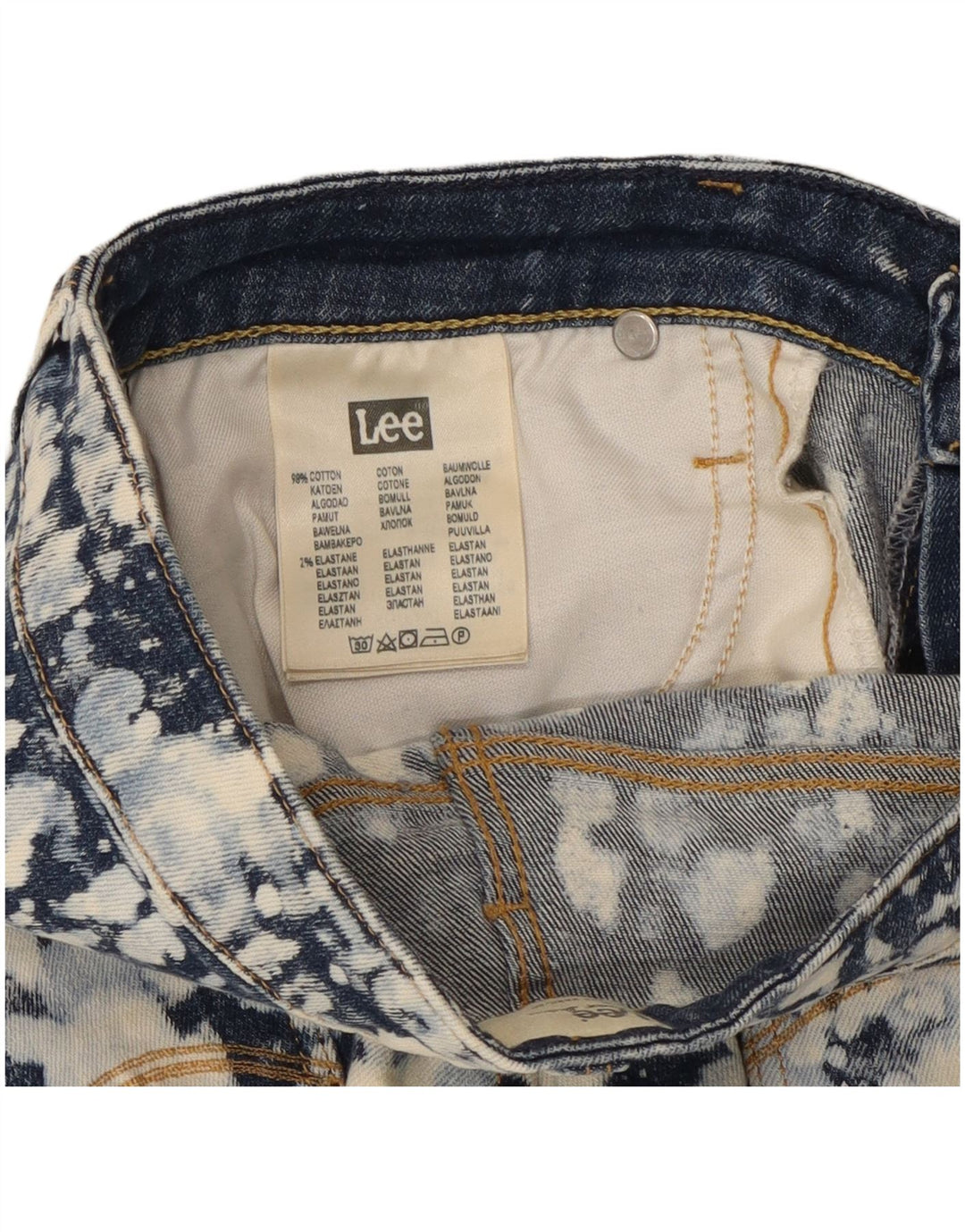 Lee Womens Denim Hot Pants W28 Moyen Bleu Marine Tie Dye Coton
