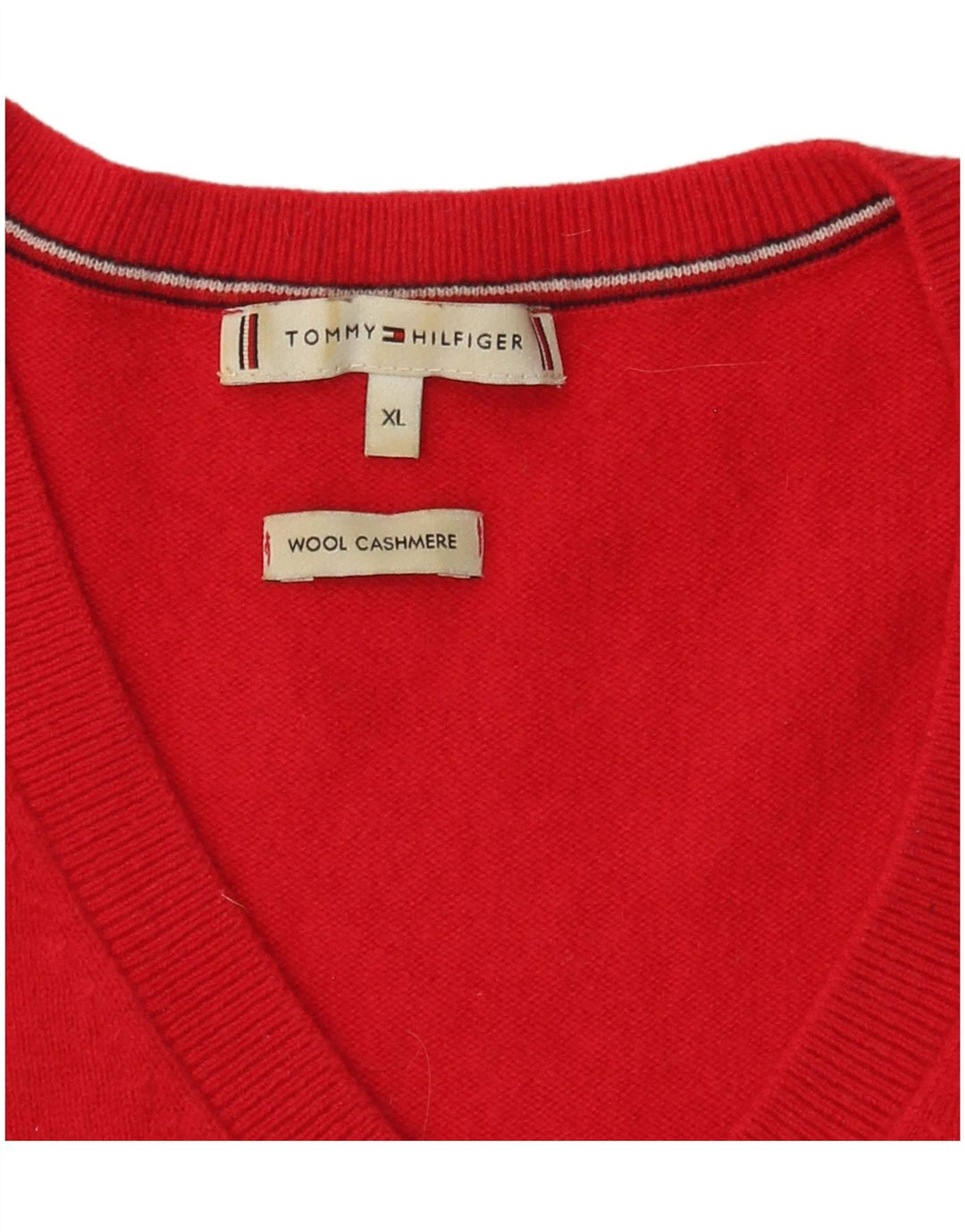 TOMMY HILFIGER Pull col en V pour femme UK 18 XL Laine rouge