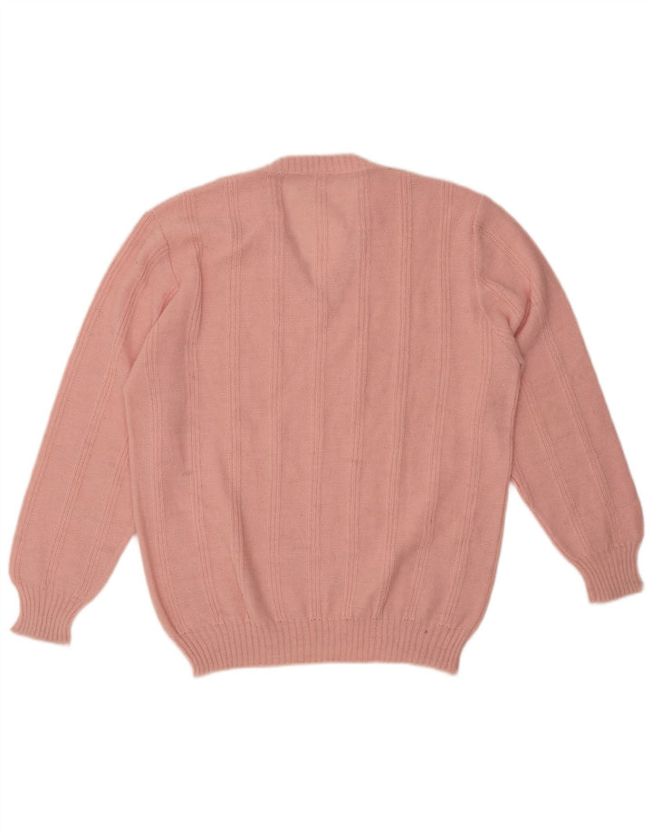 VINTAGE Pull col V femme UK 18 XL Rose