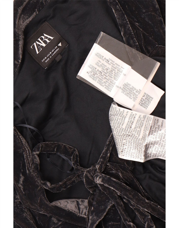 Zara Femme Wrap Velour Cardigan Top UK 14 Medium Noir Polyester