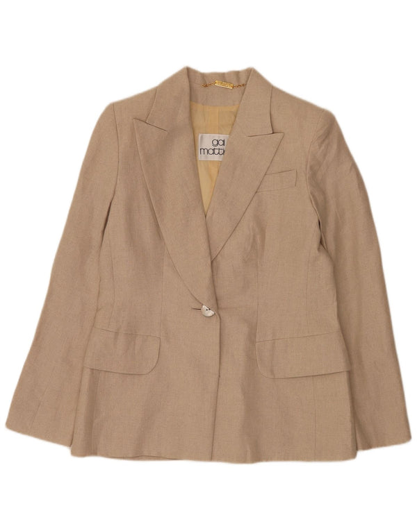 Gai Mattiolo Veste blazer 1 bouton pour femme UK 16 Grand lin beige