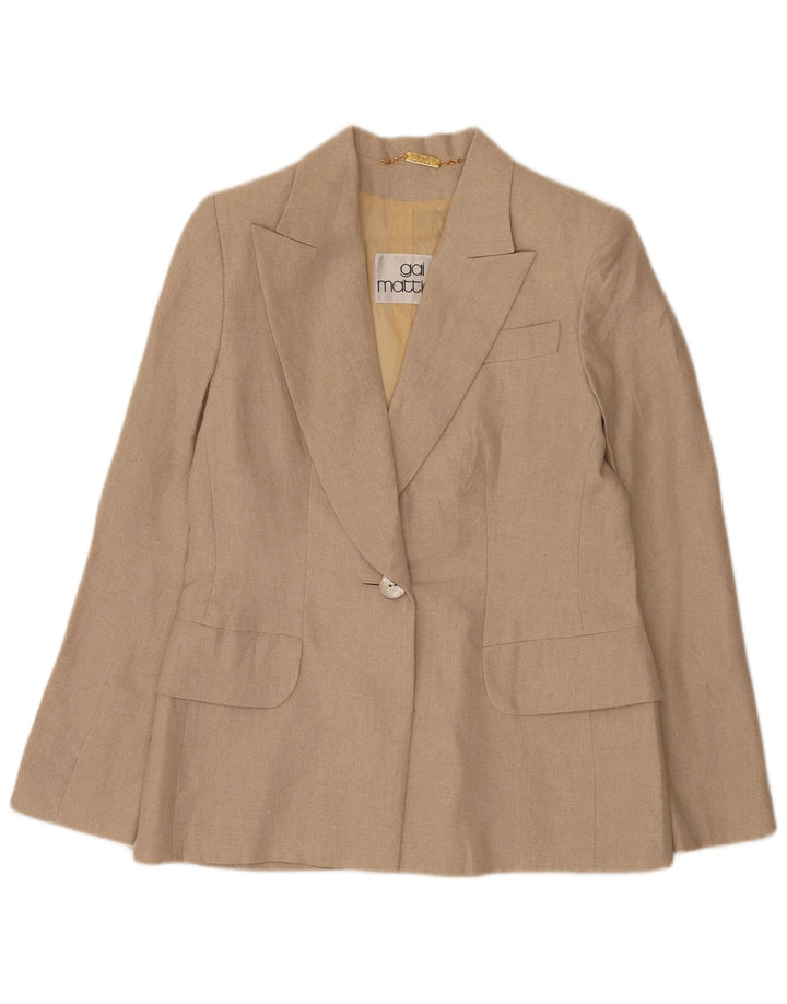 Gai Mattiolo Veste blazer 1 bouton pour femme UK 16 Grand lin beige