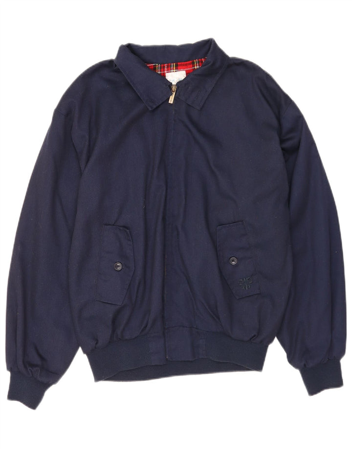 vintage Mens Bomber Jacket UK 36 Petit Bleu Marine Polyester