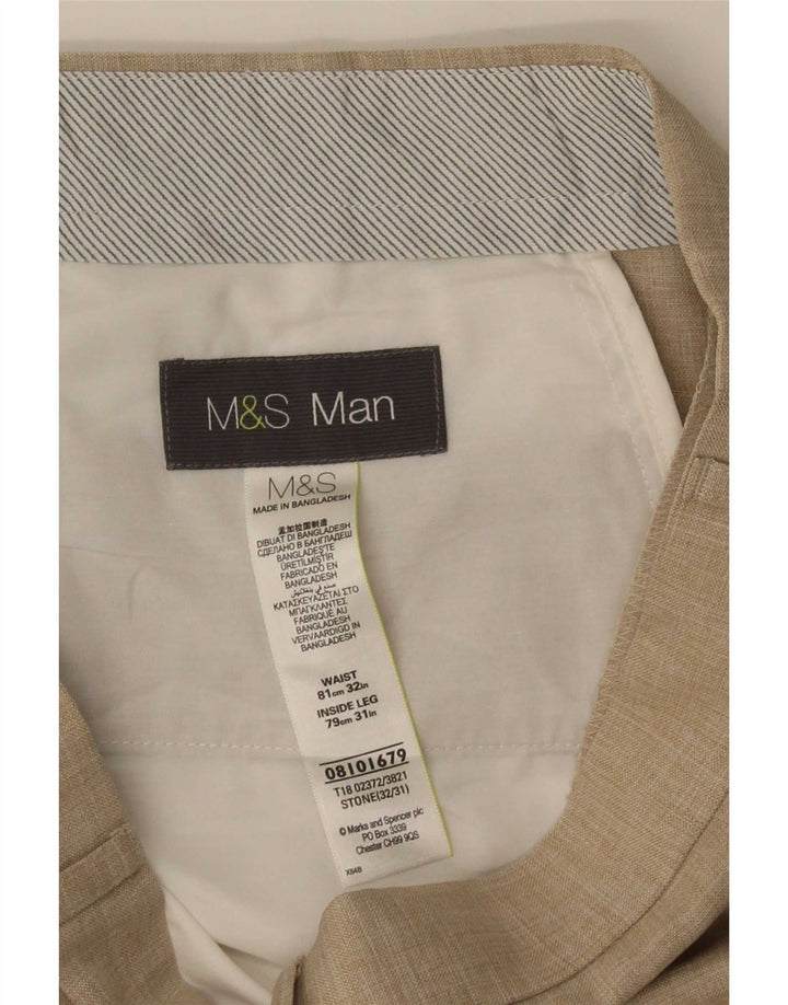 Marks & Spencer Pantalon de Costume Droit Homme W32 L31 Beige Polyester