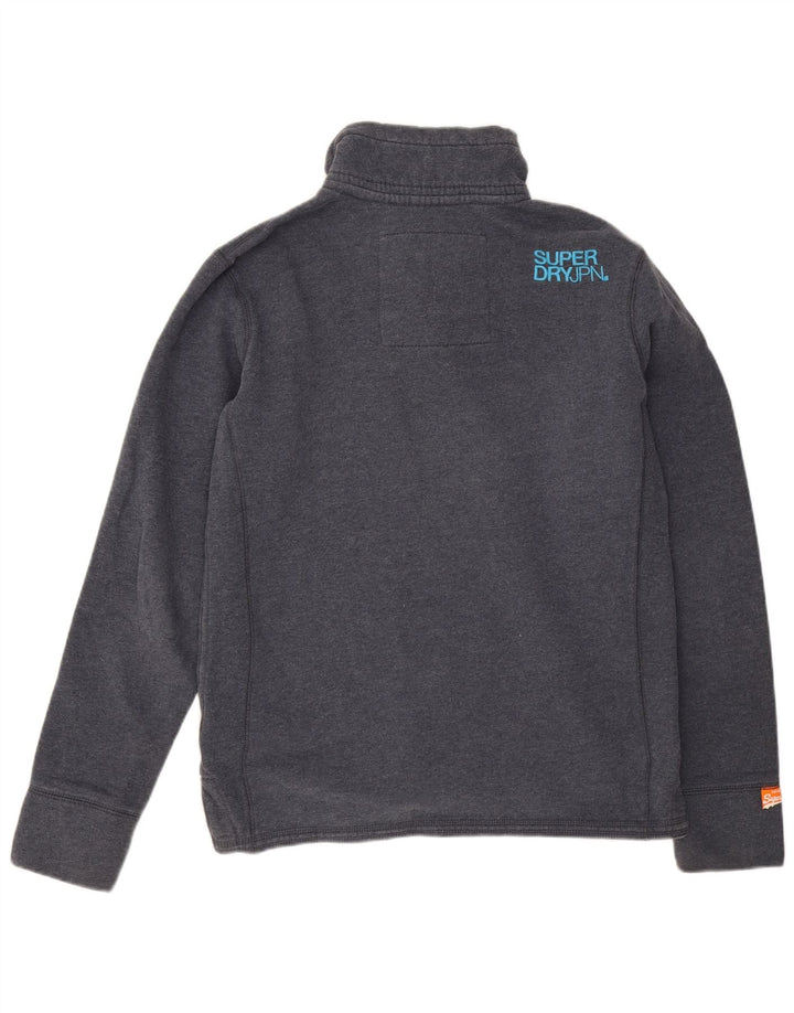 Superdry Homme Boutonné Col Sweatshirt Jumper Grand Bleu Marine Coton