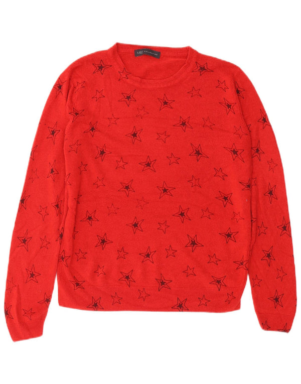 MARKS & SPENCER Pull col bateau pour femme UK 14 Grand Rouge Géométrique
