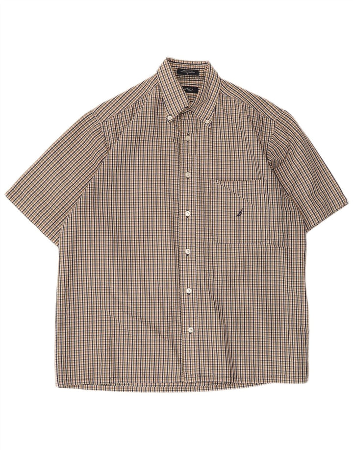 Nautica Chemise à manches courtes pour homme en coton à petits carreaux multicolores