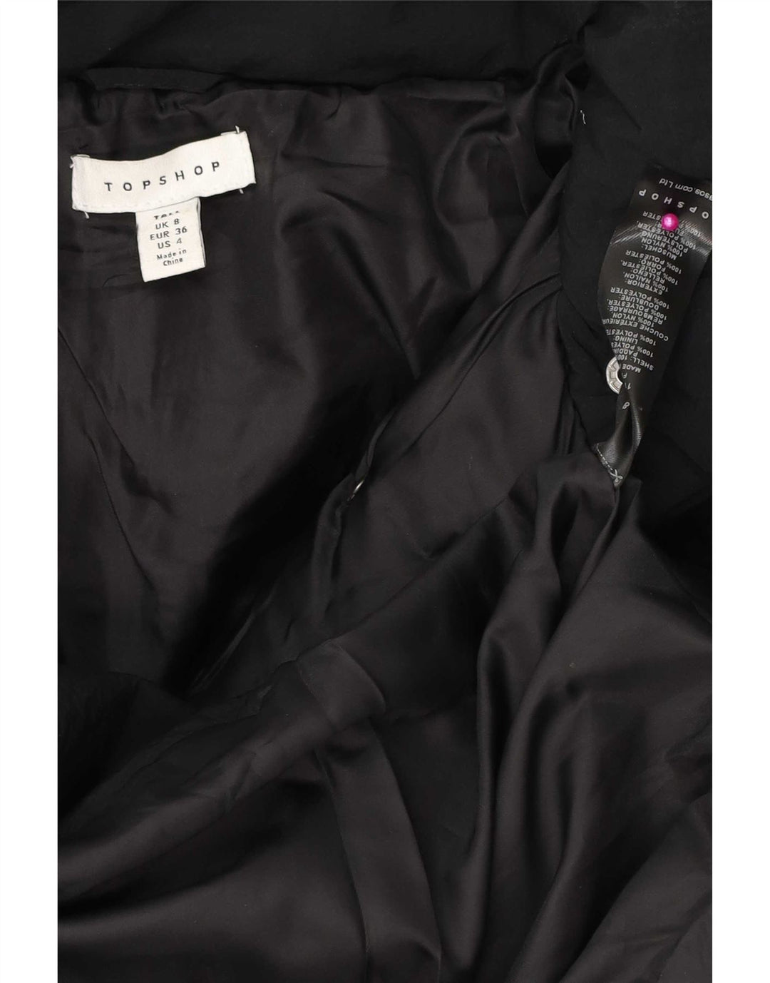 Topshop Veste matelassée surdimensionnée à capuche pour femme UK 8 Small Noir Polyester