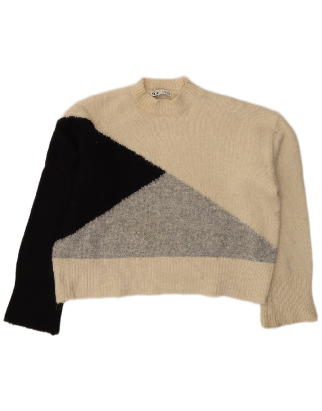 Zara Pull à col roulé pour femme UK 14 Medium Off White Colourblock