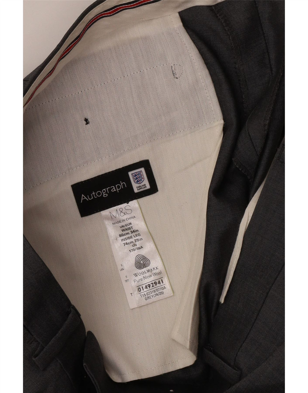 Marks & Spencer Pantalon de Costume Droit Homme W34 L29 Gris Laine