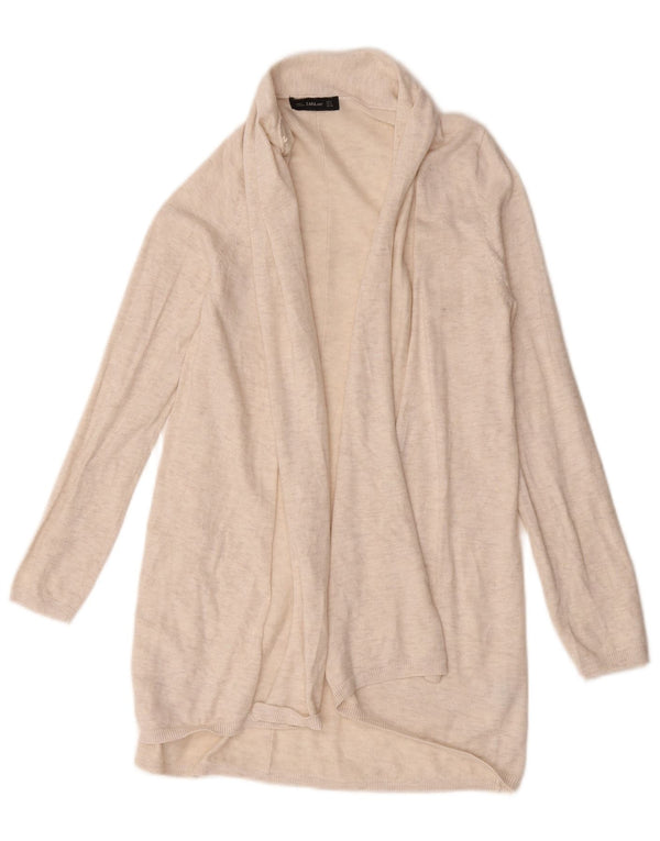 Zara Womens Longline Open Cardigan Sweater UK 12 Beige Moyen Moucheté