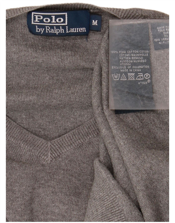 POLO RALPH LAUREN Pull Col V Homme Gris Moyen Coton