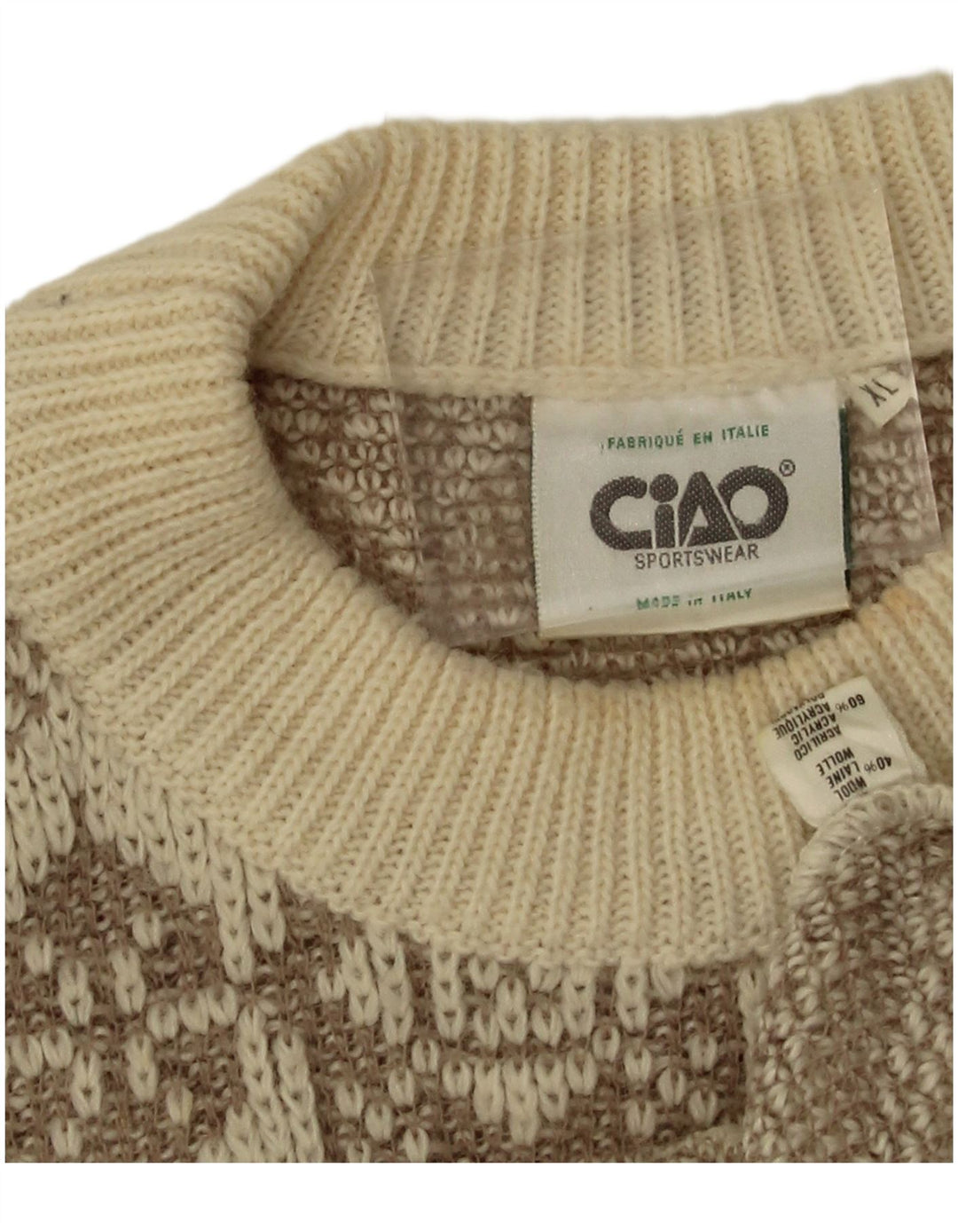 Ciao Pull col rond homme XL laine géométrique beige