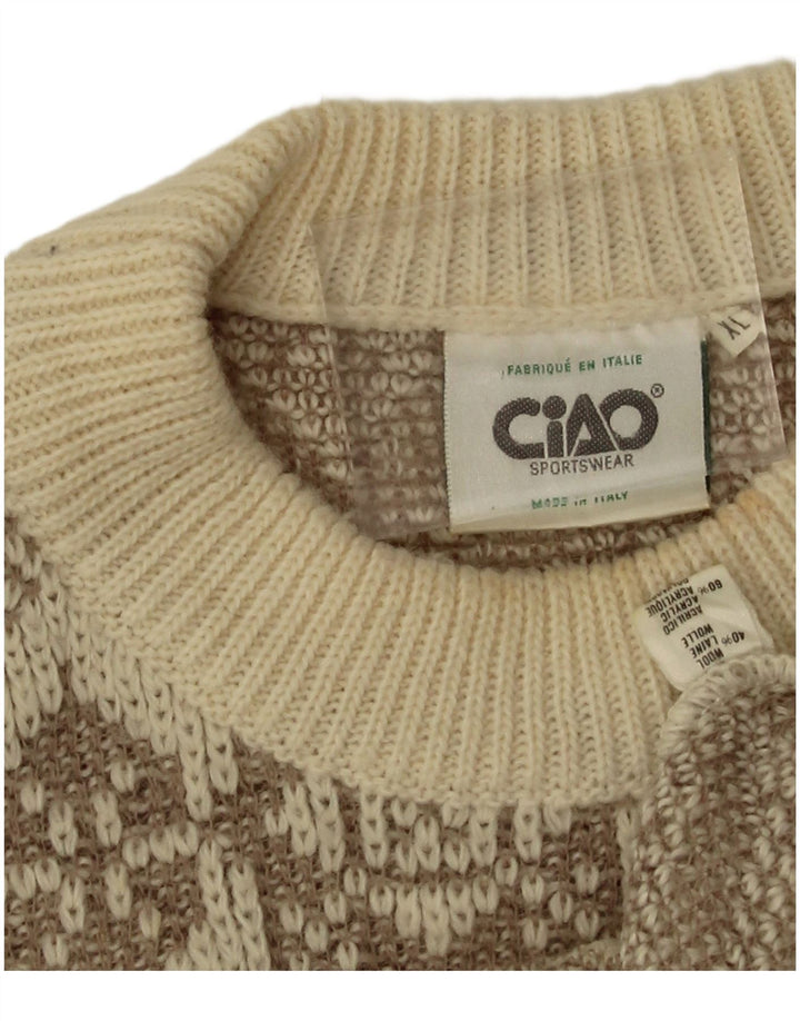 Ciao Pull col rond homme XL laine géométrique beige
