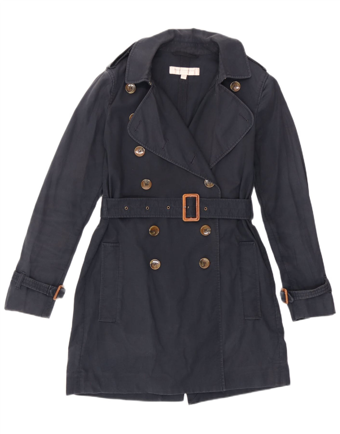French Connection Trench-Coat Femme UK 10 Petit Coton Bleu Marine