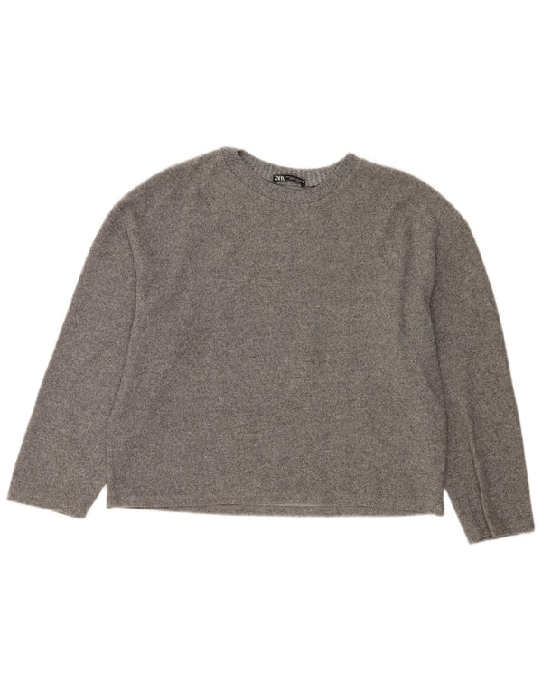 Zara Pull ras du cou pour femme UK 14 Gris moyen en coton moucheté