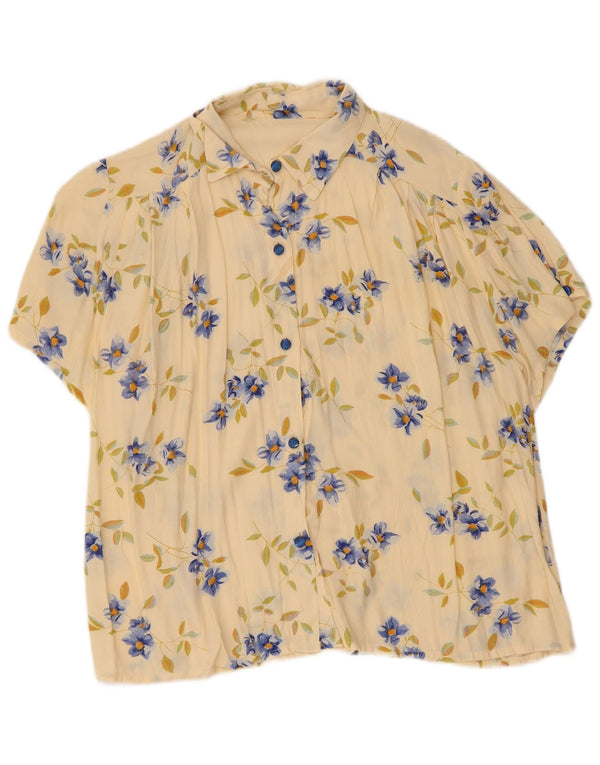 vintage Femme Chemise à manches courtes Blouse UK 14 Moyen Off White Floral
