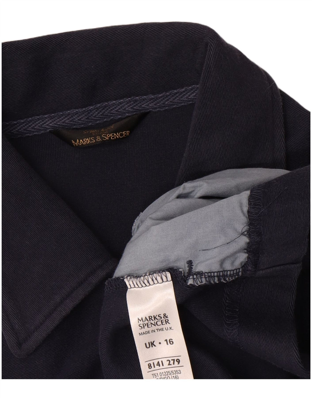 Marks & Spencer Veste Bomber Femme UK 16 Large Bleu Marine Coton