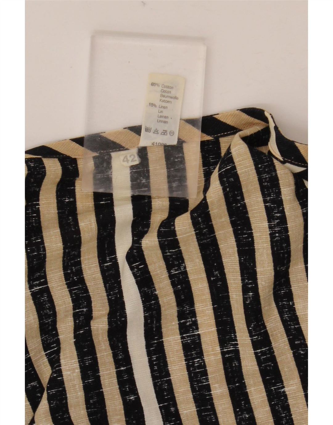 C & A Womens Crop Blouse Top EU 42 Large Noir Rayé Coton